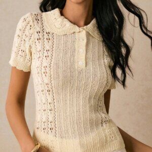New Crocheted Collared T-Shirt sweater Medium Large